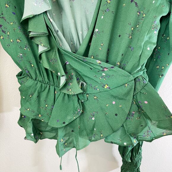 NWT Preen By Thornton Bregazzi Women's Paloma Wrap Top Long Sleeve Green XS Boho - Picture 8 of 15